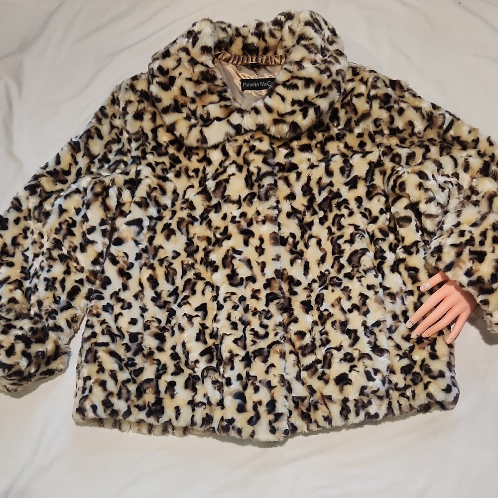 Pamela McCoy Leopard Print Faux FurJacket So Soft SzXL